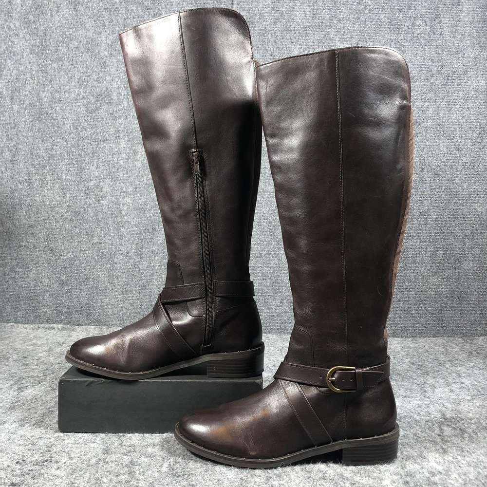 INC International Concepts Fadora Boots Womens 8M Brown Leather Wide Calf Riding - Picture 3 of 16